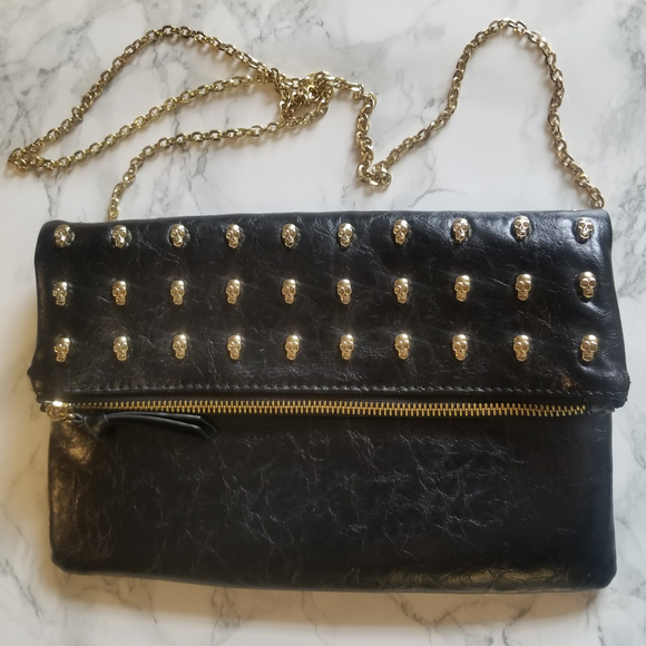 Gianni Bini Handbags - Gianni Bini Black Leather Skull Clutch Crossbody